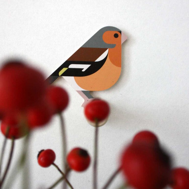 Wooden Finch wallhook with berries